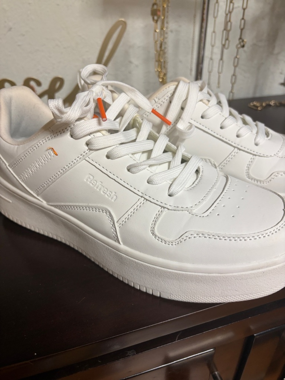 Refresh White Platform Sneakers with Orange Lace Tips